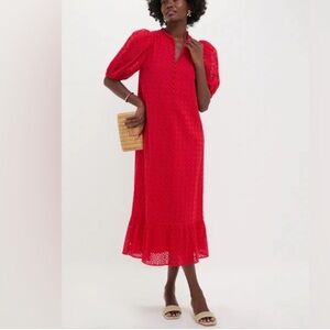 Tuckernuck Hyacinth House Red Eyelet Tryall Midi Dress, size medium, NWT